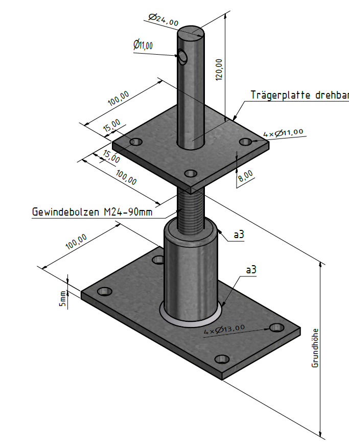 Stützenfuß auf Beton Typ I höhenverstellbar 70 mm Neuware